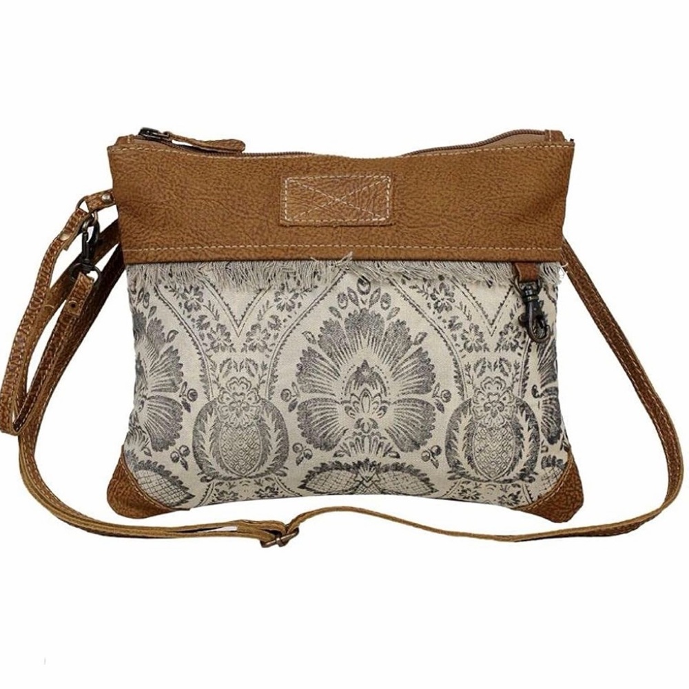 NWT Myra Leather and Canvas Floral Bohemian Cross Body Rectangle Bag w strap  🌺 - Picture 2 of 6